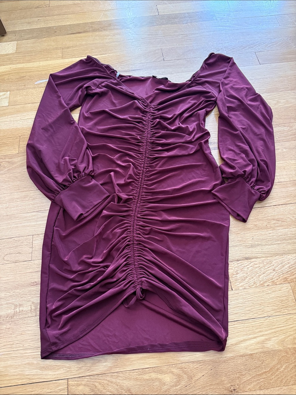 Fashion Nova Ruched Long-Sleeve Dress in Plum